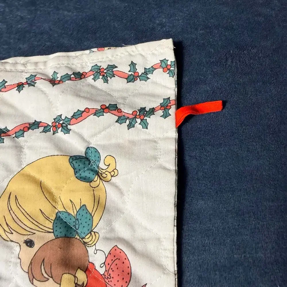 Vintage Precious Moments Quilted Christmas Stocking with Girl and Holiday Print